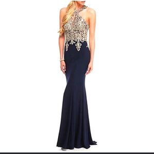 Elegant Navy and Gold Evening Gown